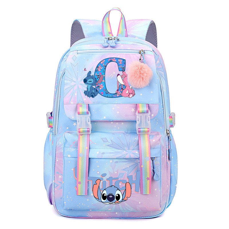 Disney Stitch High Quality Backpack for Students Anime Cartoon High-capacity Schoolbag Letter A-Z