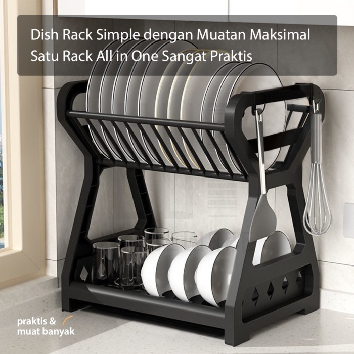 Rak Piring 2 Susun Plastik Tempat Pengering Piring Mangkok Gelas