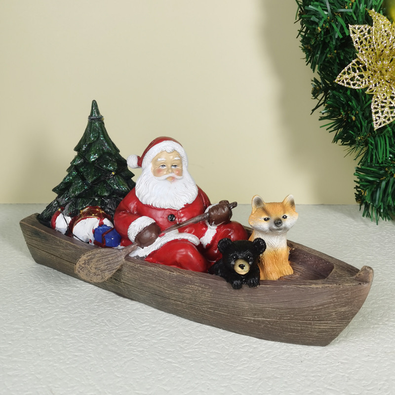 SAAKAR Boating Santa Claus Statue Decorative Figurines Interior Home Living Room Desktop Accessorie 