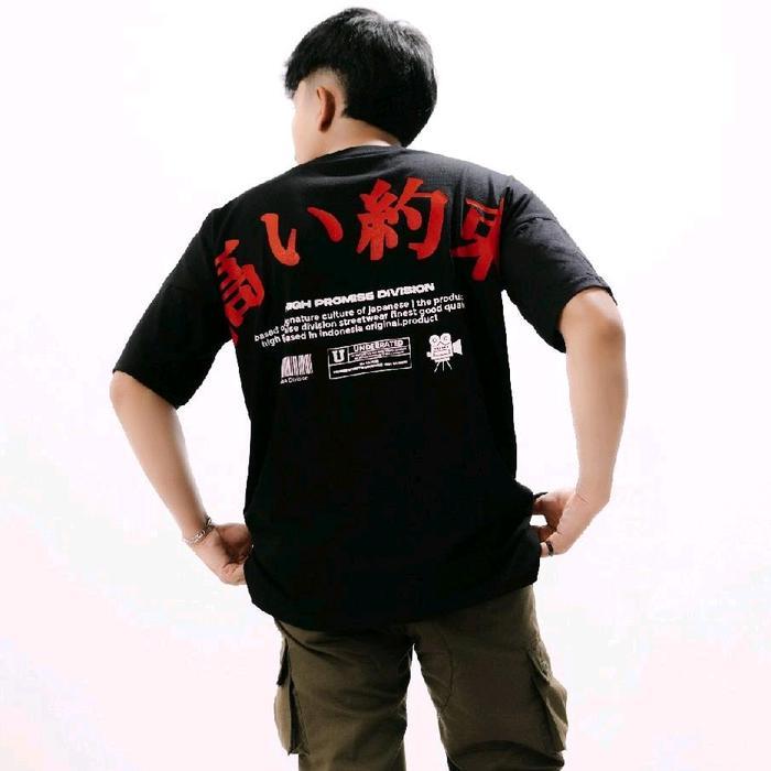 SIAPKIRIM PROMISE Kaos Boxy Oversize Pria Premium Tshrit Oversized Black Motif Japan Catton Combed