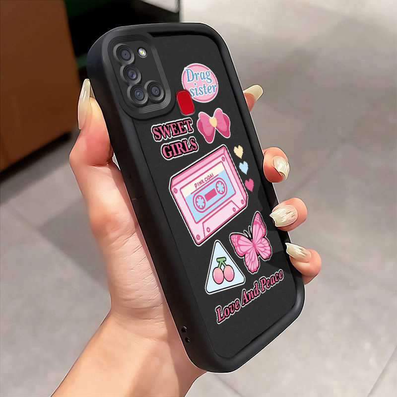Casing Hp Untuk Samsung Galaxy A21S Case Pita magnetik Kaset kartun manis Softcase Fall Prevention K