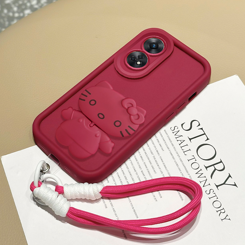 Casing Hp untuk OPPO Reno 8T 4G Case Casing Kucing Pendukung Tali Kesing HP Kasing Silikon Softcase 