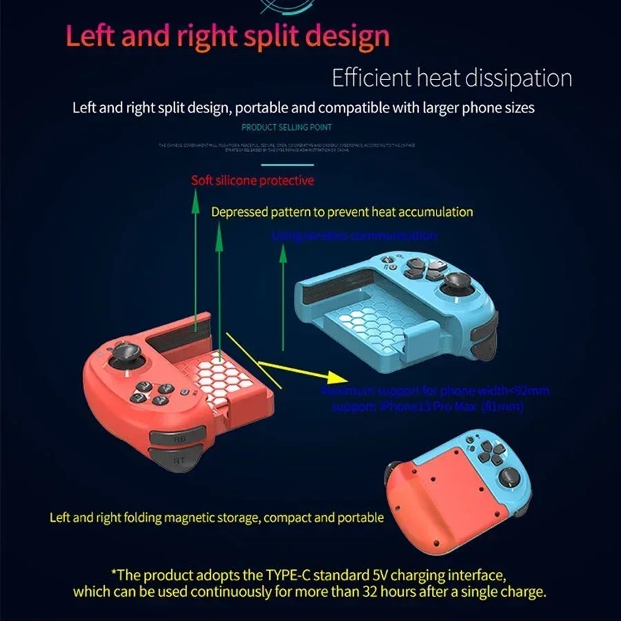 Mocute 061 Type-C Gaming Portable Joystick Gamepads Left Right Split Wireless Bluetooth Game