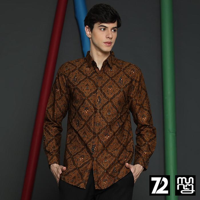 KEMEJA BATIK PRIA Lengan Panjang Lawasan Jogja Solo Sogan Truntum Gurdo Coklat 723566 Cap 72 - Baju 