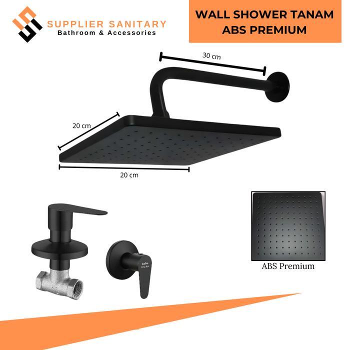 Onda - Wall Shower Paket Stop Kran Dingin/Shower Tanam/Stop Kran Tanam Black Pipa