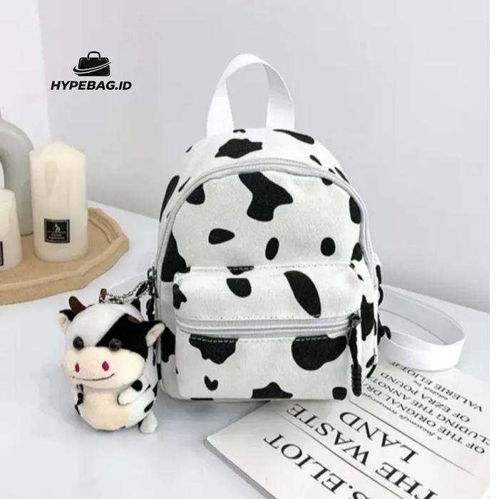 Tas Ransel Backpack Mini Hitam Putih Motif Sapi Tas Ransel Modis Tas Slempang Remaja