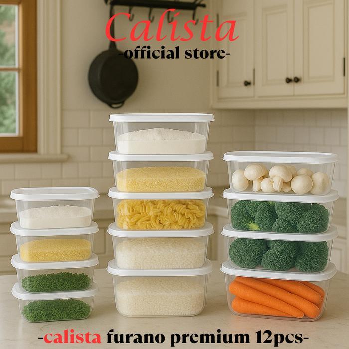 [ Calista ] Toples Plastik Food Container Calista Furano Putih Set Isi 12Pcs Toples Plastik Food