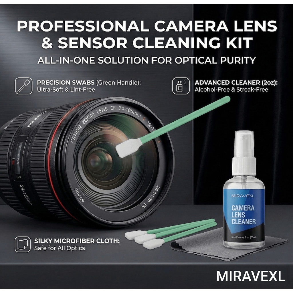 MIRAVEXL a Lens leaning Kit 2oz NonToxi Solution, UltraSoft Mirofiber loth & Sbs, Safe for All