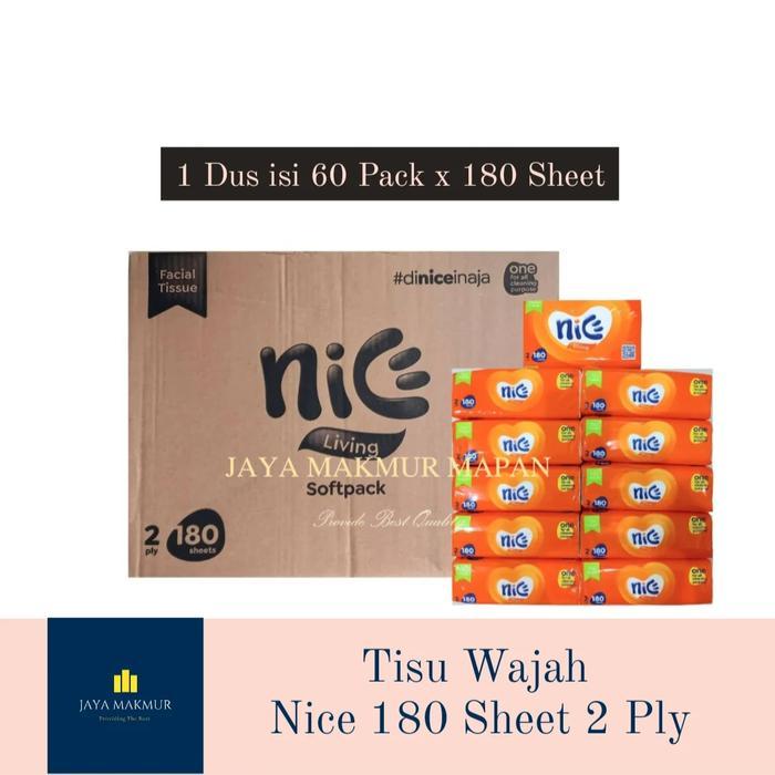 ( Grosir 1 Dus ) Tisu Nice Facial 180 Sheets 2 Ply - Tisu Nice 1 Karton Isi 60 Pack