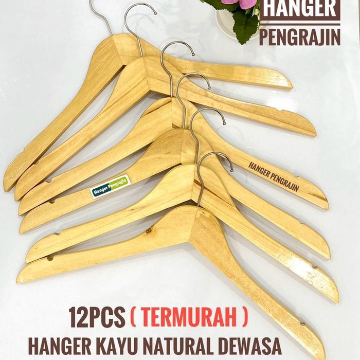 HANGER KAYU DEWASA NATURAL 1LUSIN STANDAR