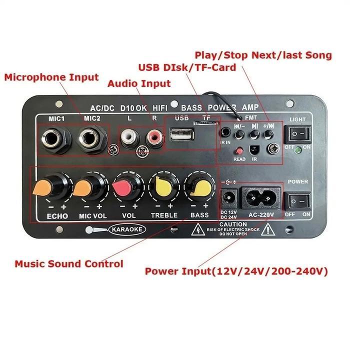 Full Bass Amplifier Subwoofer Amplifier Mini Bluetooth 8-12 Inch Amplifier for Speakers AC 220V 12V
