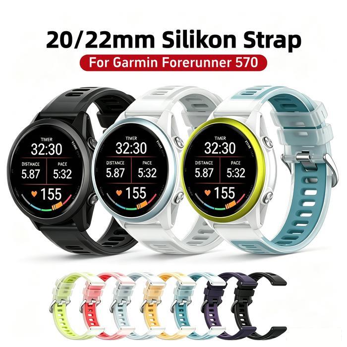 TERMURAH Strap Karet Lembut Universal 20/22mm For Garmin Forerunner 570 Bening 2 Warna Tahan