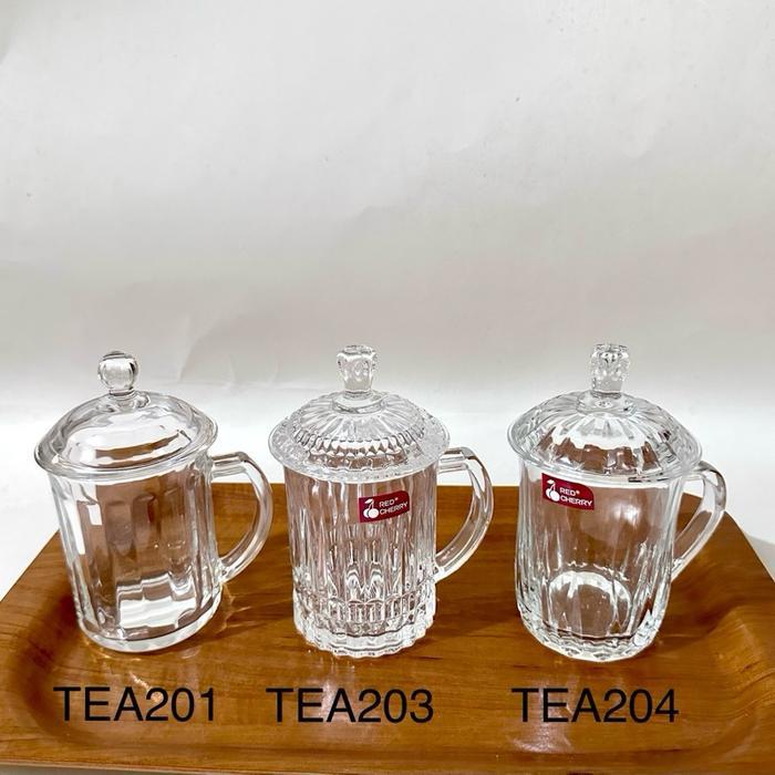 Mug Gelas Kaca Bening 350 Ml Dengan Tutup Kaca Terlaris