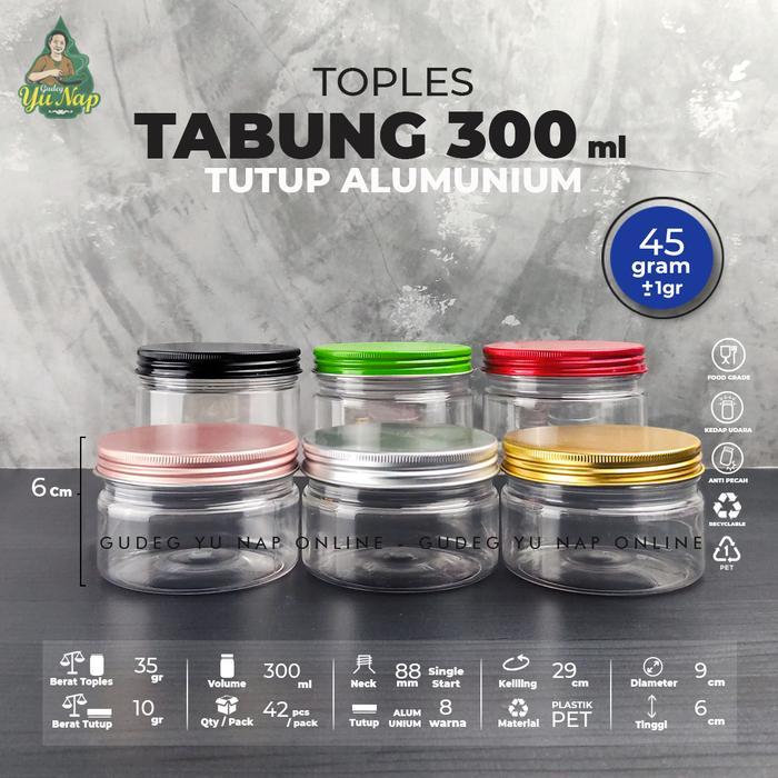 Toples Tabung Silinder 300 Ml Tutup Aluminium Ulir - Jar Plastik 300Ml