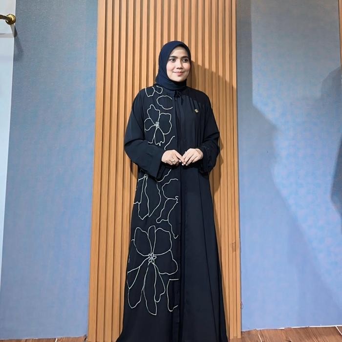 k468 Nola-Luna Premium Abaya Basic Abaya Bordir Abaya Wanita Abaya Mewah Kaftan Hitam