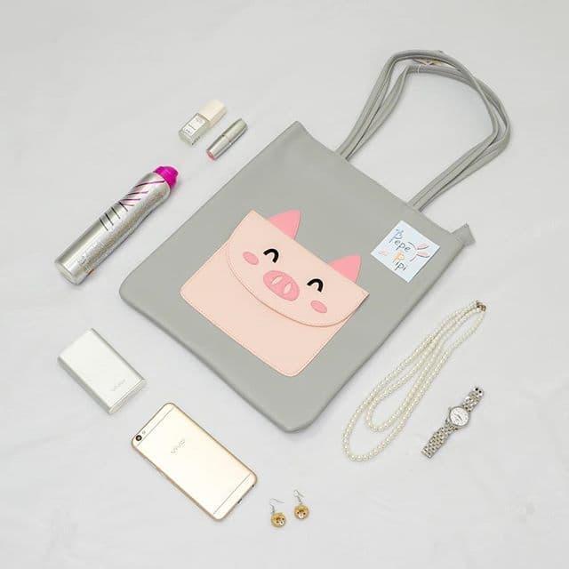 JUAL Piggy Tote Bag / Tas Babi Totebag Kulit dengan resleting
