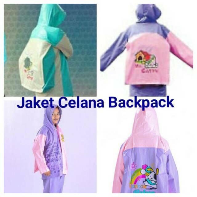 Jas hujan anak jaket celana backpack elmondo - Cream hijau