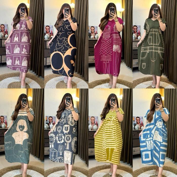 Luvema - DAHLIA Dress Daster Karet Rayon Busui Resleting - Lowo Random
