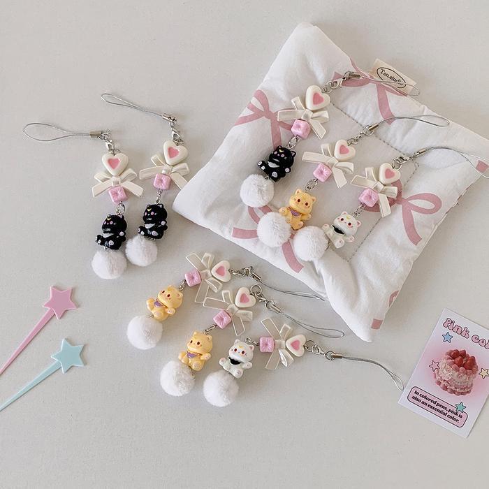 Bibimcat Kitty Pom Pom Phone Charm / Gantungan Kucing Lucu