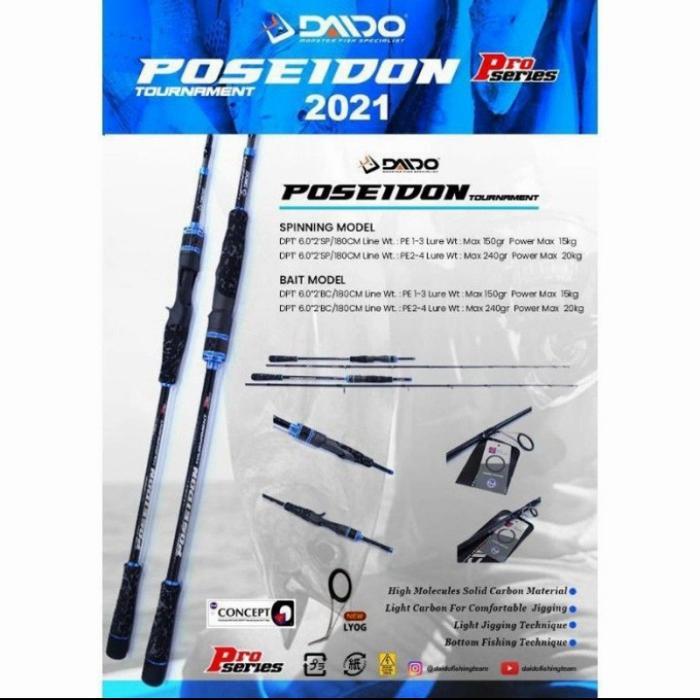 Ready Joran Jigging Daido Poseidon turnamen Pro Series Pe 1 3 2 4 602 180 cm