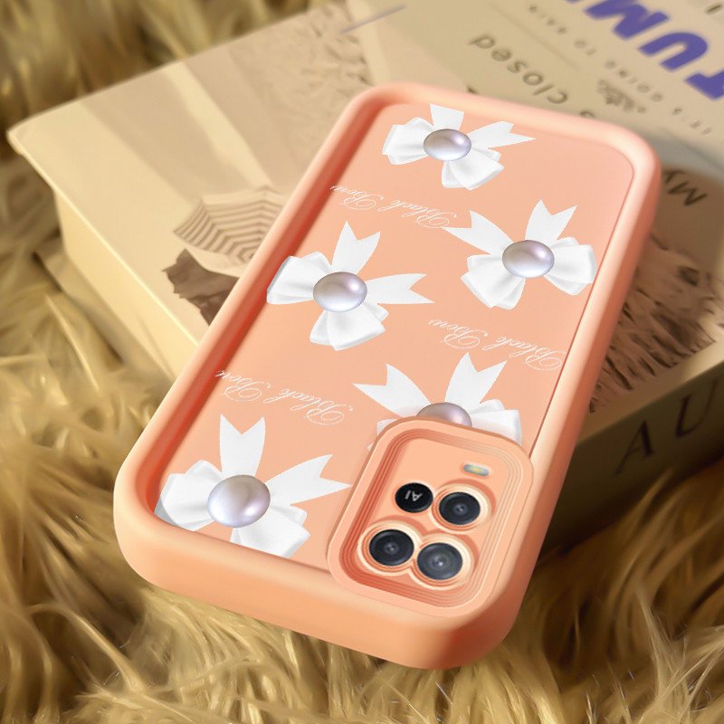 Casing Hp untuk OPPO A54 Case Casing pola pita mutiara putih polos Kesing HP Kasing Silikon Softcase