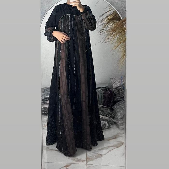 Gamis Salur / Gamis Kombinasi Salur / Gamis Terbaru Seragaman / Gamis Abaya Hitam Kombinasi / Gamis 