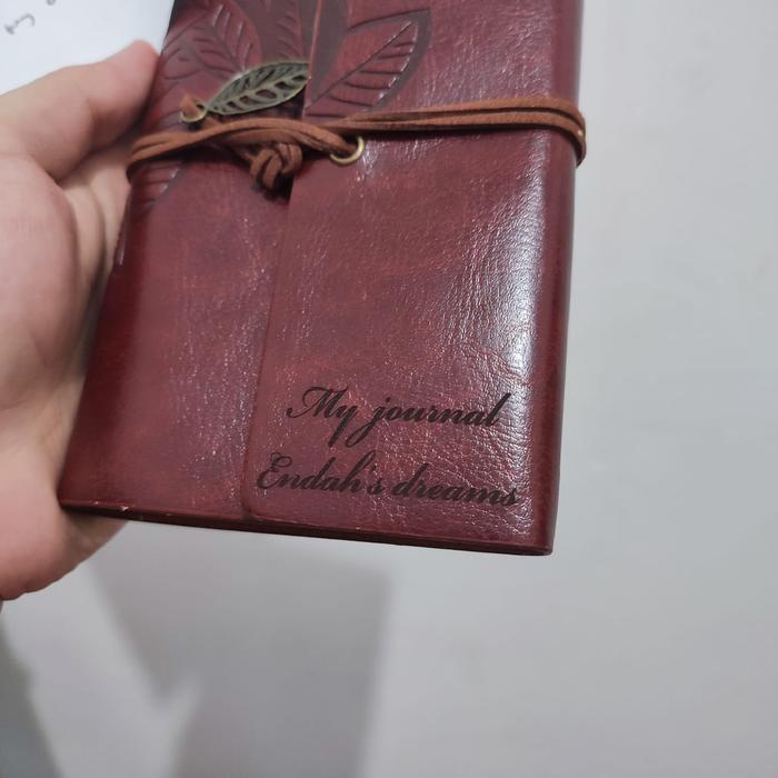 (Bisa Custom Nama/ Logo) Buku Catatan Binder Kulit Retro Leaf Ukuran A7 - Buku Agenda Jurnal Kulit A