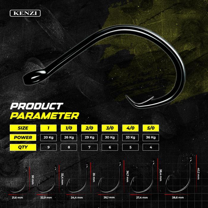 Mata Kail Kenzi Circle Hook 9999 Power Carbon Hook Black Nickel - Pancing Jig