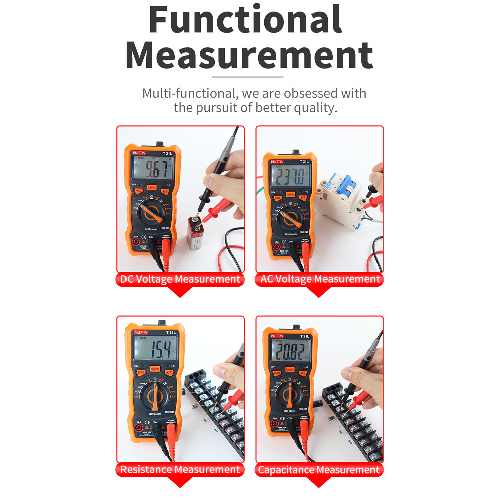 NJTY T21L Indutane Digital Multimeter 600H60H Range Duty yle 0.199% Temp D A Amp Voltage Resistane