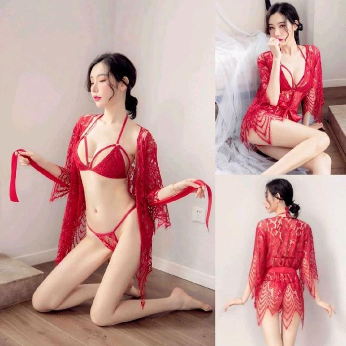 Love Sexy Lingerie Outer Set Bikini Bra Gstring Baju Tidur Wanita A0307RD