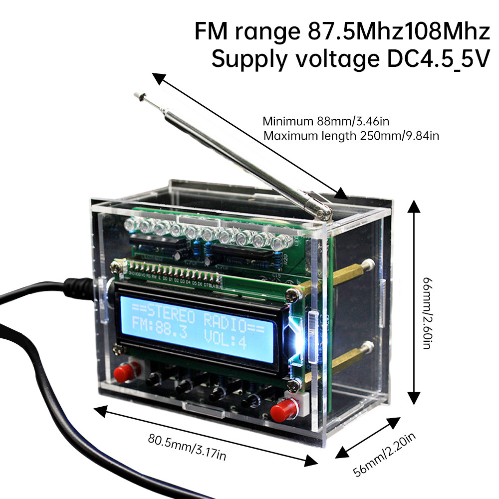 RDA5807 LCD Digital FM Radio DIY Kit Electronic Kit 87108MHZ FM Radio Receiver Module Component