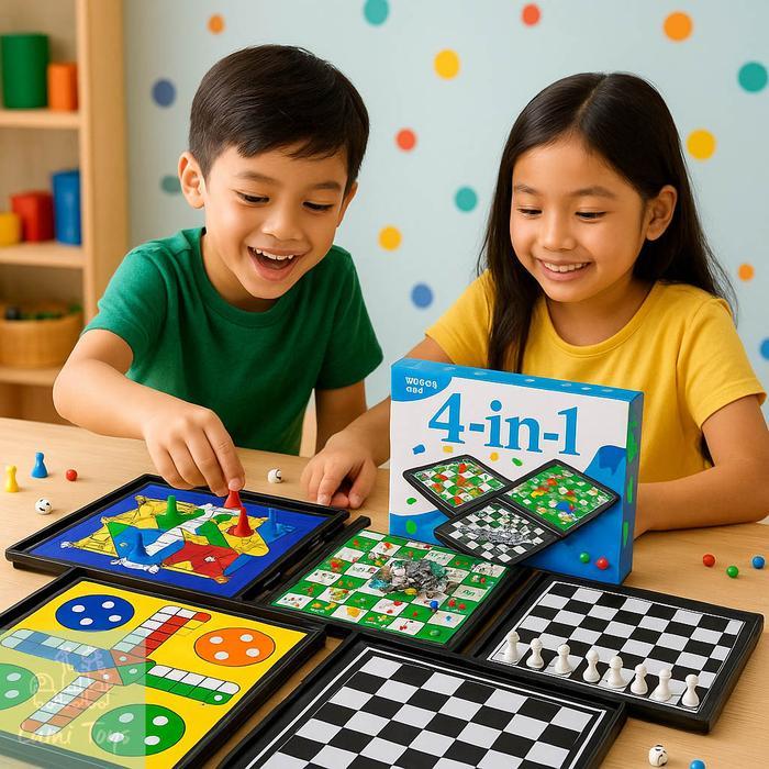 Premium Mainan Board Game Ular Tangga Magnet Magnetic 4 In 1 Catur Ludo Halma Original
