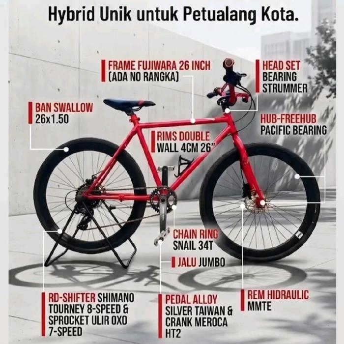 Fujiwara Sepeda Hybrid Urban Custom 26" Premium Class Gasssss - Frame 26