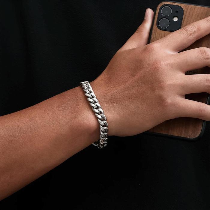 Gelang Tangan Pria Rantai Rapat Gelang Titanium Silver Terkini Aksesoris Pria Wanita Keren GT-1185