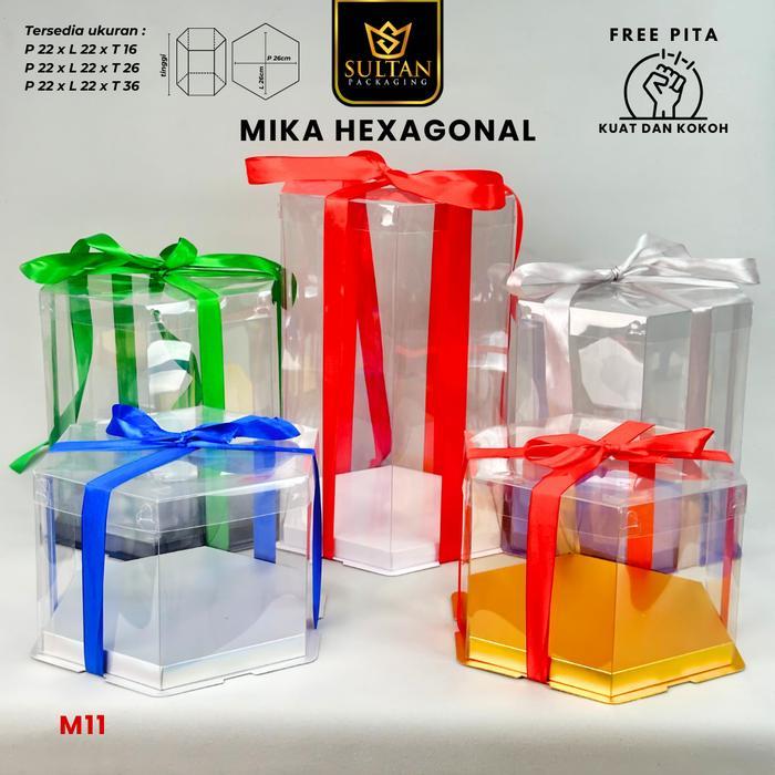 READY Box Mika Hexagonal - Cake Box - Box Segi Enam Kue Mika Transparan Dus Hadiah Hantaran -Tutup