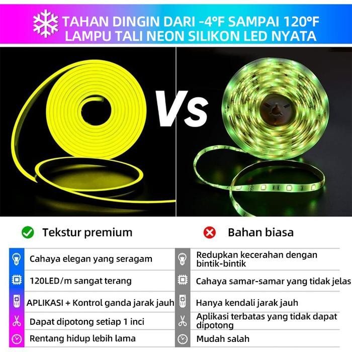 Lampu Neon Flex 5 Meter Running Lampu LED Strip RGB Ganti Warna Bluetooth Gerak Lampu