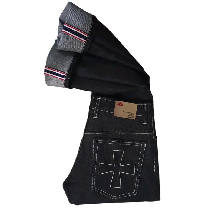 m0np Celana Selvedge Blaack 14 Oz ( Nos Id ) Denim Panjang Pria Nyaman Hitam