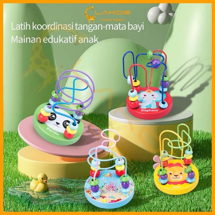 LAKOE Mainan Kayu Anak Mini Round Beads Mainan Alur Kawat Kecil Wire Maze Game