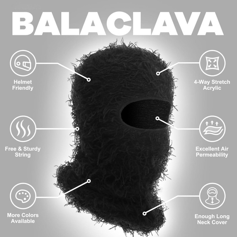 Distressed Balaclava Ski Mask, Full Face Knitted Balaclava Windproof Cool Ski Mask for Cold Weather,