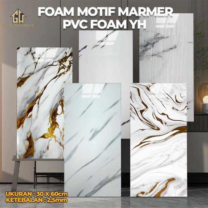 Wallpaper Stiker Foam Marbel Per Lembar Ukuran 30cm x 60cm Motif Marbel Glosy Anti Air & Panas PVC