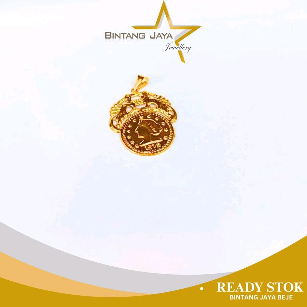 Liontin Emas Asli - Koin Liberty Tahun 1975 - Kadar (15K) - 1,74gr - Motif Patung Liberty - Simbol K