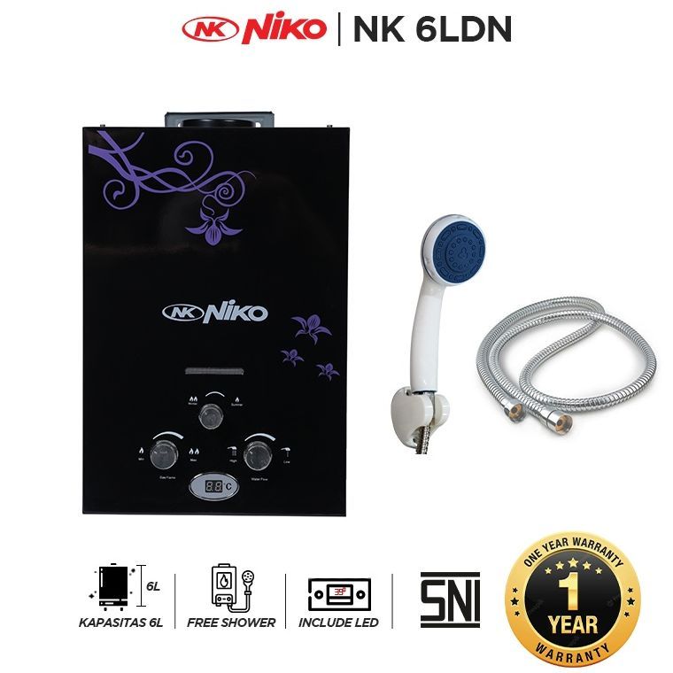 Niko Water Heater Gas / Pemanas Air Panas Kamar Mandi - NK 6LDN / NK 6LDN2 - BONUS Kepala Shower dan