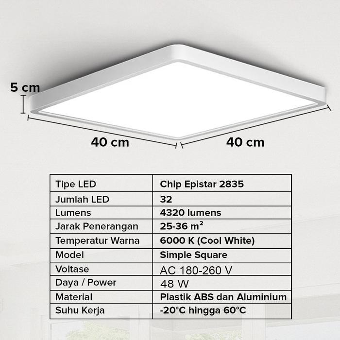 Promo Lampu Plafon Kotak Outbow 40Cm / Lampu Panel Led 48 Watt 36 Watt Besar Terlariss 
