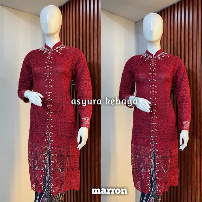 Kebaya Tunik Brokat Payet Model Belah Depan Bahan Brokat Premium