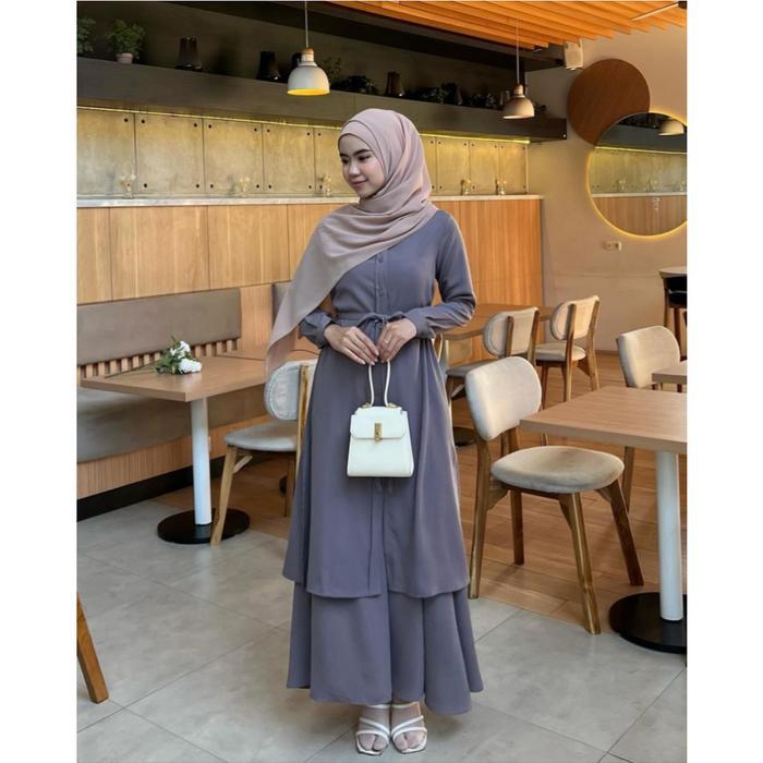 olfc- Elmiza Arumi Set Wollycrepe Tunik & Skirt Elegan Simple Korean Style Premium Busui
