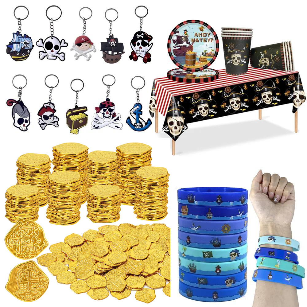 Pirate Party Supplies Favors Pirate Keychain Rings Rubber Bracelets Pirate Gold Coin Pirate Themed