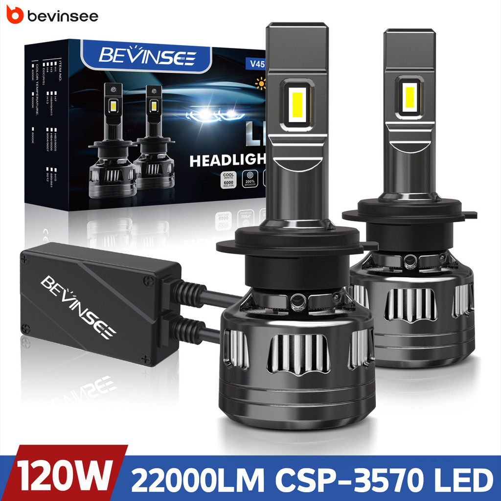 BEVINSEE H7 H4 H1 LED Headlights CANBUS High Power 120W 22000LM Super Bright H11 9005 HB3 9006 HB4