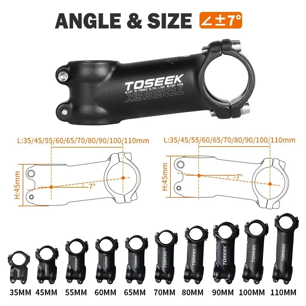 TOSEEK Bicycle Handlebar Stem 60/70/80/90/100mm MTB Stem 28.6mm 31.8mm Negative Power Mtb