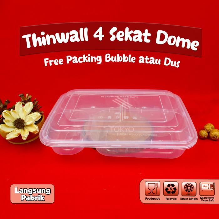 lunch box 4 sekat dome / kotak makan 4 sekat dome isi 25 pcs murah