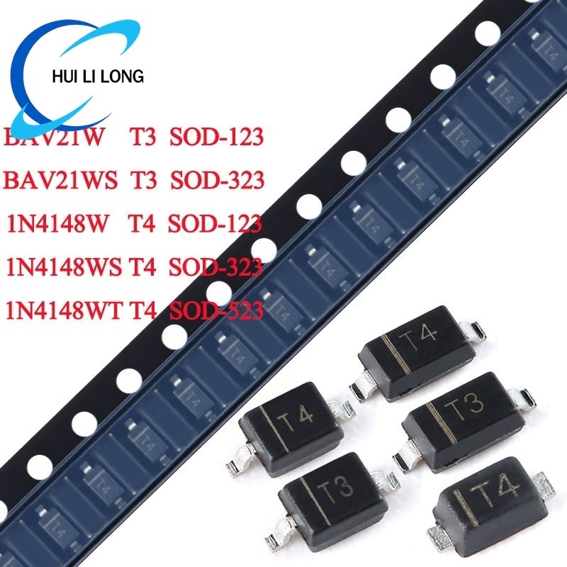 100pcs/lot 1N4148W T4 BAV21W T3 SOD-123 1N4148WS BAV21WS SOD-323 1N4148WT SOD-523 1N4148 BAV21